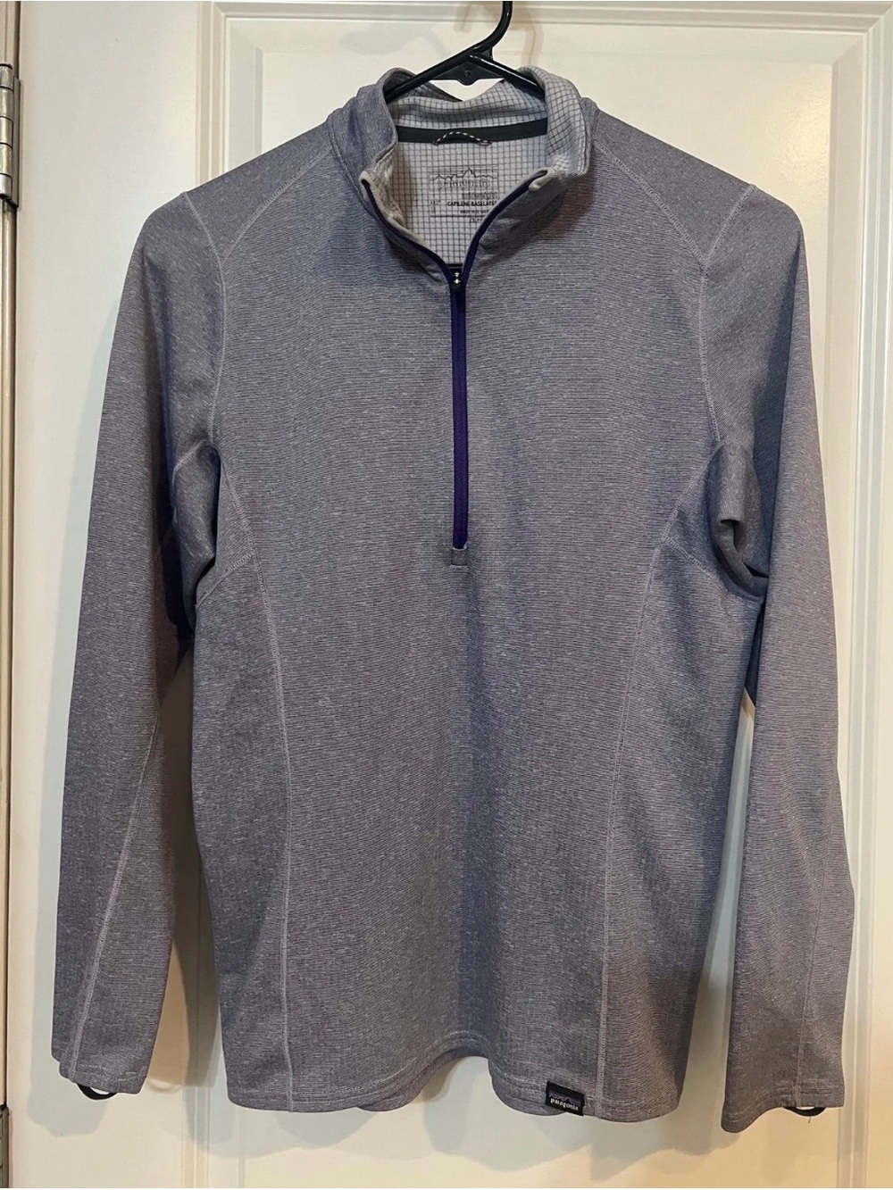Patagonia Heathered Gray Quarter-Zip Pullover with Purple Zipper